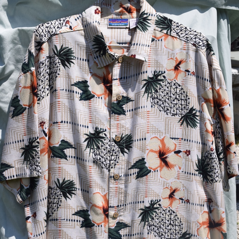 Men Hawaiian Aloha Pineapple Hibiscus Flower Shirt